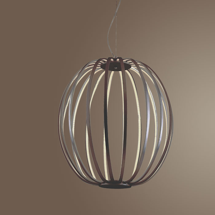 round cage design led pendant light in dark brown finish