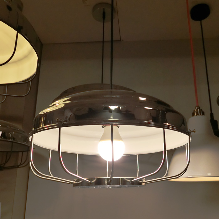 pendant light in chrome and white color metal shade