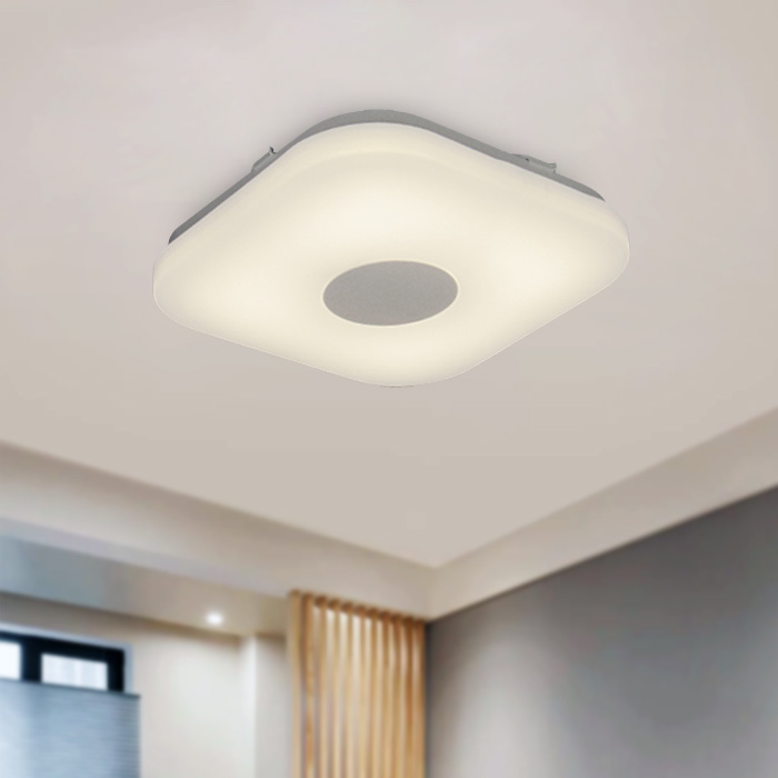 LED ceiling light on living room ceiling with light on