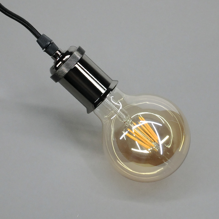 Vintage E27 bulb lamp pendant light in dark chrome and filament light bulb