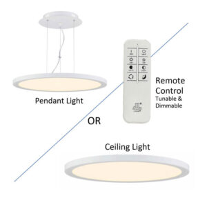LED Ceiling Light and Pendant light in round white color light. With suspension and ceiling mount version with remote controller