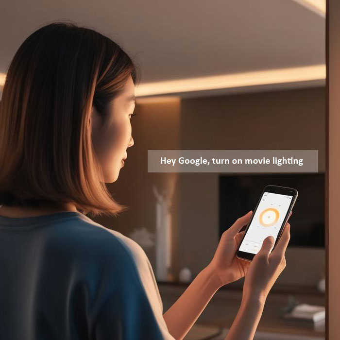 girl with mobile phone google assistant